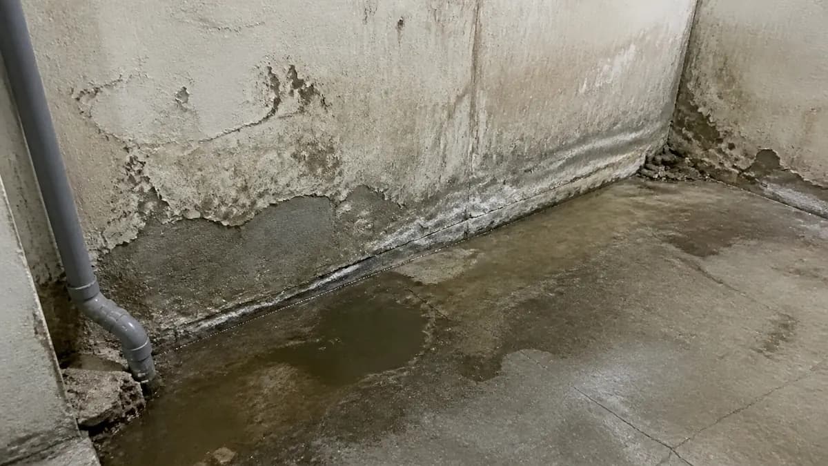 地下室牆角、地面與施工縫附近返潮積水的現場照片